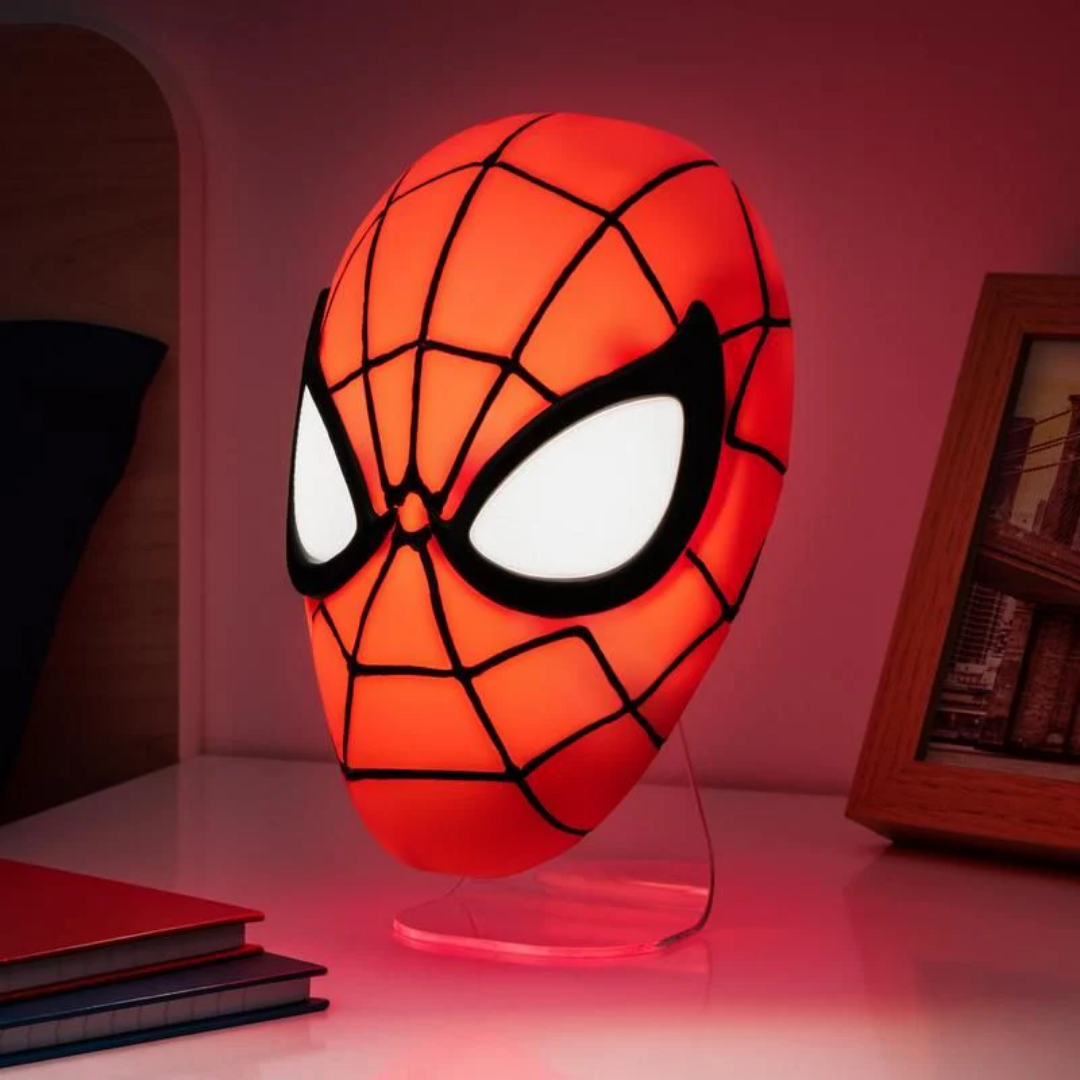 Paladone Marvel Spider-Man Mask Light | 22cm (8.7") 3D LED Wall Mountable & Free-Standing Lamp | Dual Power USB or Battery | Officially Licensed Marvel Merchandise | Superhero Room Decor & Night Light