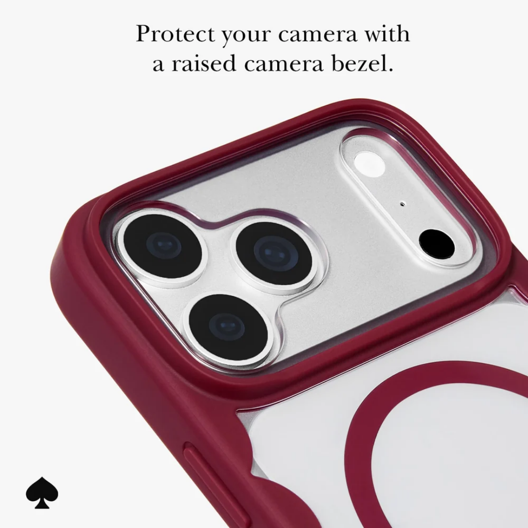 kate spade new york Scallop Cherry Glaze MagSafe Case for iPhone 18 Pro Max 18 Pro Crystal Clear Red Scalloped 12ft Drop