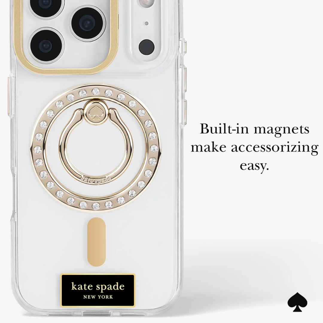 Kate Spade New York Icon Clear IPhone 17 series MagSafe Case – 12ft Drop, Camera Stand, Gold Accents