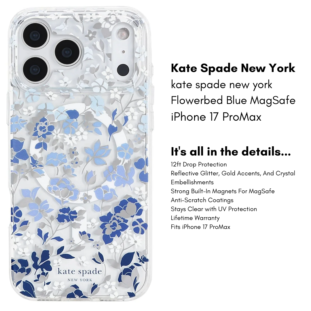Kate Spade New York iPhone 17 MagSafe Case – Drop Protection | Floral, Glitter, Clear | Autumn Toile, Cherry Dot