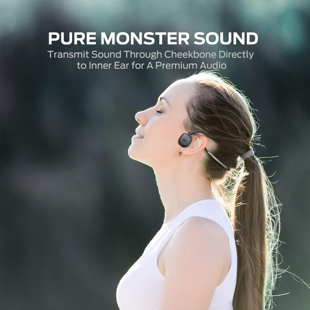 Monster Open Ear Headphones Wireless Sport Bluetooth 5.3 with Mic, Air Conduction Earphones Around Head with Enhanced Bass, Over-Ear Headset Sweatproof for Running