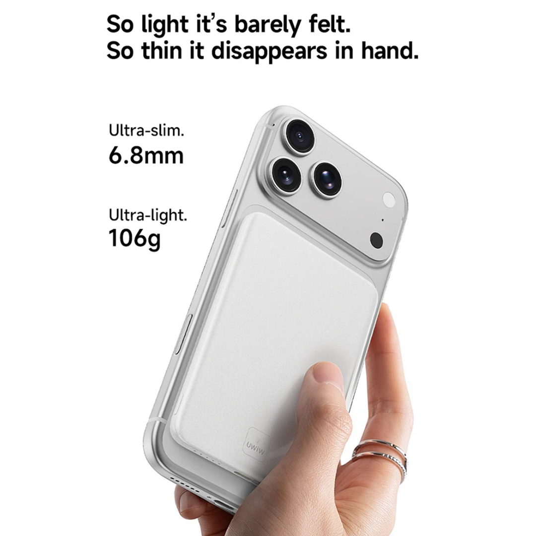 WiWU Wi-P085 5000mAh Ultra Slim 0.68cm Solid State Magnetic Wireless Power Bank 15W Fast Charge Aluminum Type C
