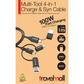Travelmall Switzerland Multi-Tool Eco-Friendly 5-in-1 Intelligent Charging Cable with Lightning, USB-C, Micro-USB, USB-A and USB-C connectors.