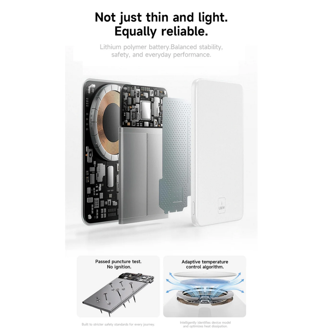 WiWU Wi-P085 5000mAh Ultra Slim 0.68cm Solid State Magnetic Wireless Power Bank 15W Fast Charge Aluminum Type C