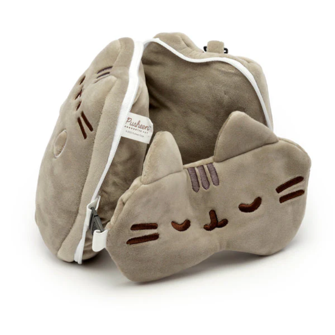 Travelmall 3D Pusheen Cat Shaped Travel Pillow & with Eye Mask Set