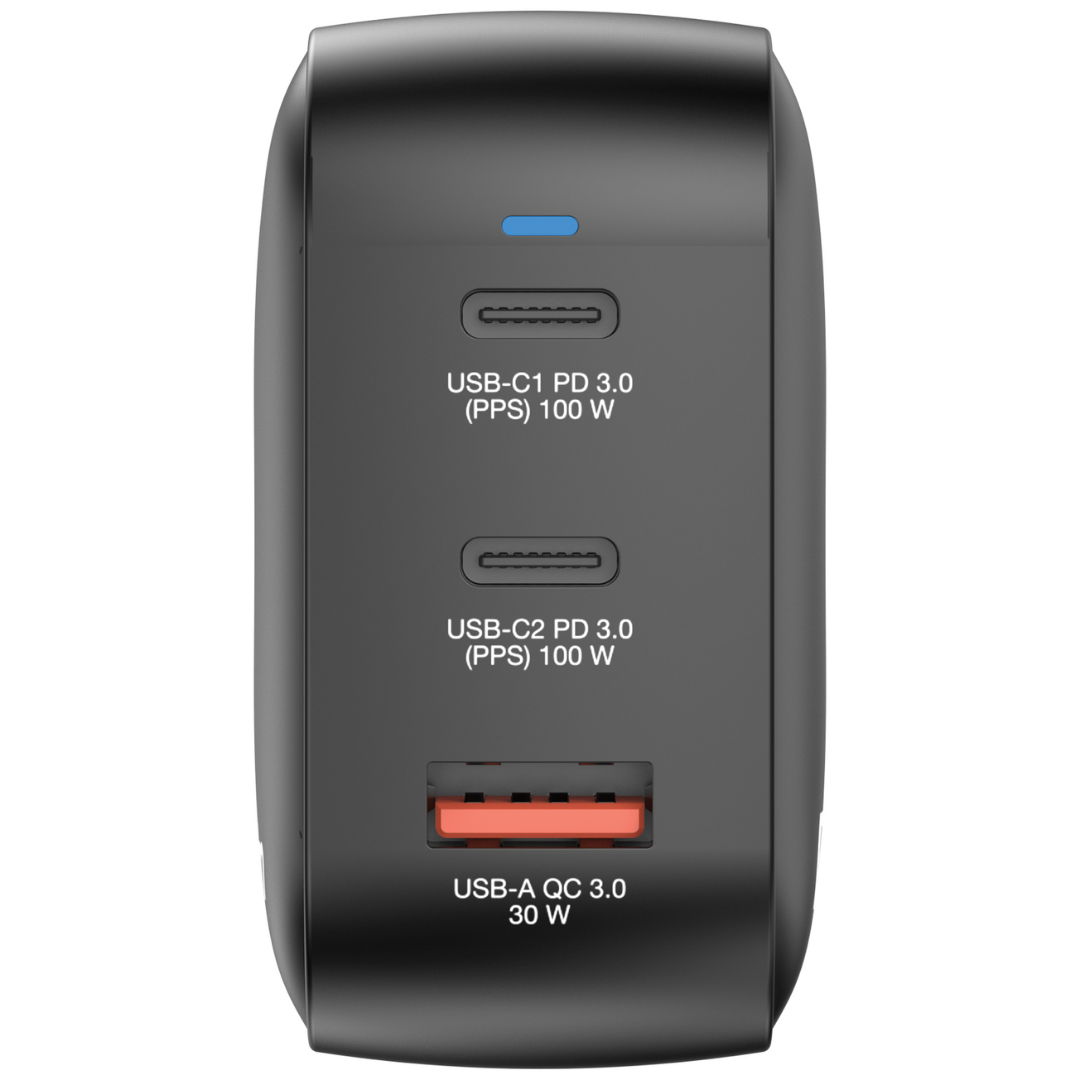 Verbatim 100W Mini GaN Charger | 3-Port Fast Charging (2x USB-C PD 3.0 / 1x USB-A QC 3.0) | PPS High-Speed Power Station for Laptops & Flagship Smartphones | UK/EU Travel Adapters Included