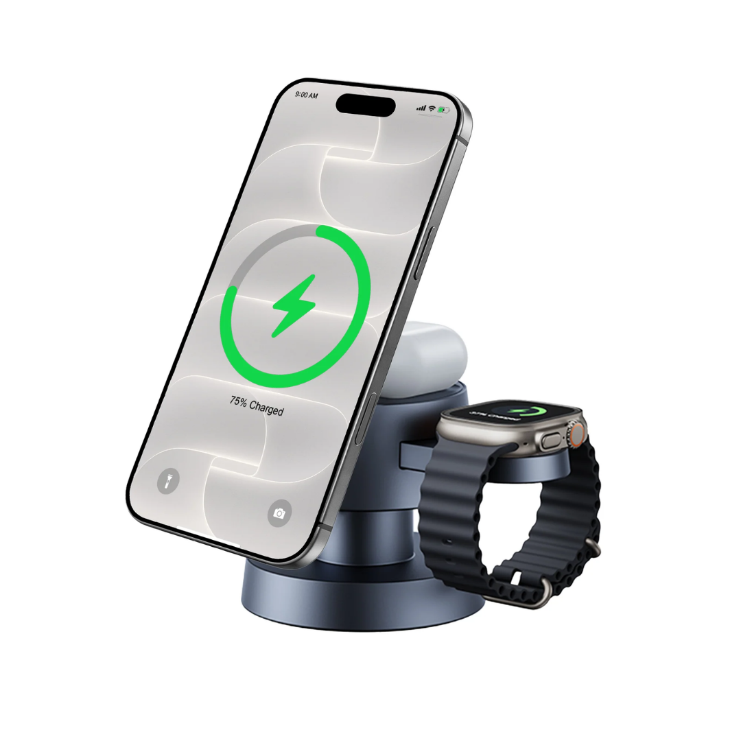 WiWU Mushroom WH300 Qi2.2 25W Magnetic Wireless Charger 4-in-1 Foldable Stand Ambient Light Watch Earbud Dock WH300