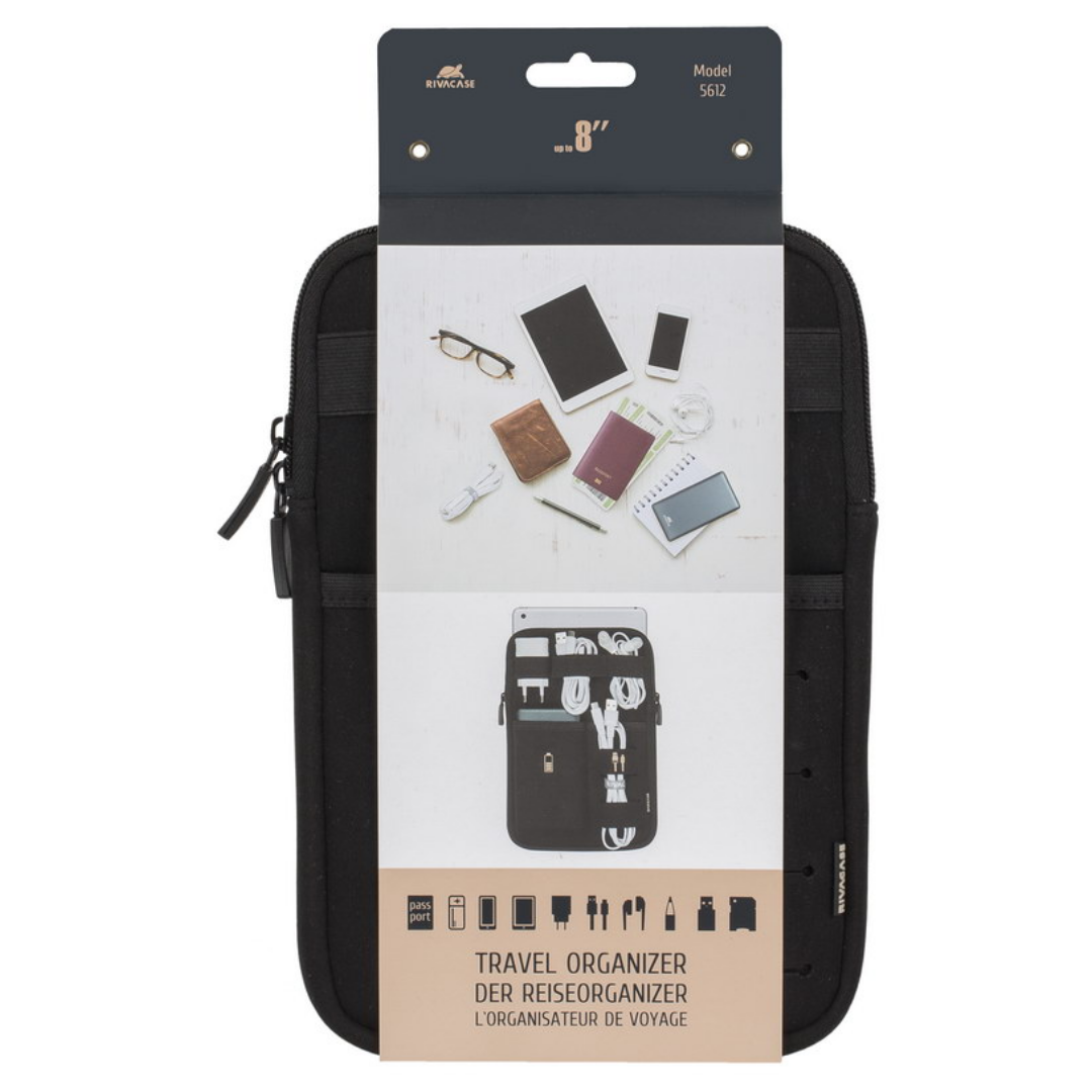 ALT: Outer pocket of RIVACASE 5612 with built-in cable loops – perfect for tech accessories