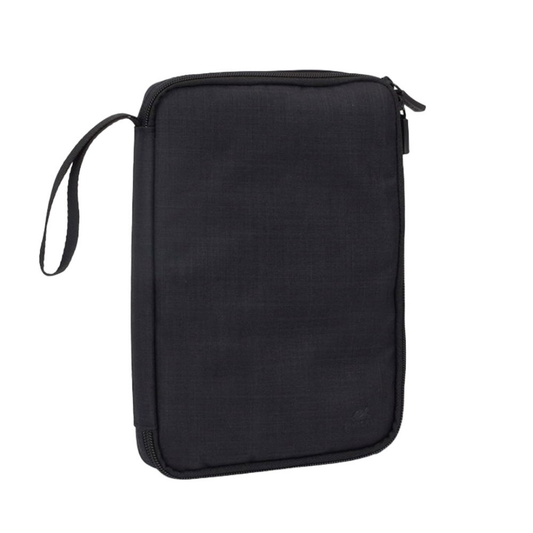 Close-up of zipper and polyester fabric on Rivacase Biscayne 5632 black organizer