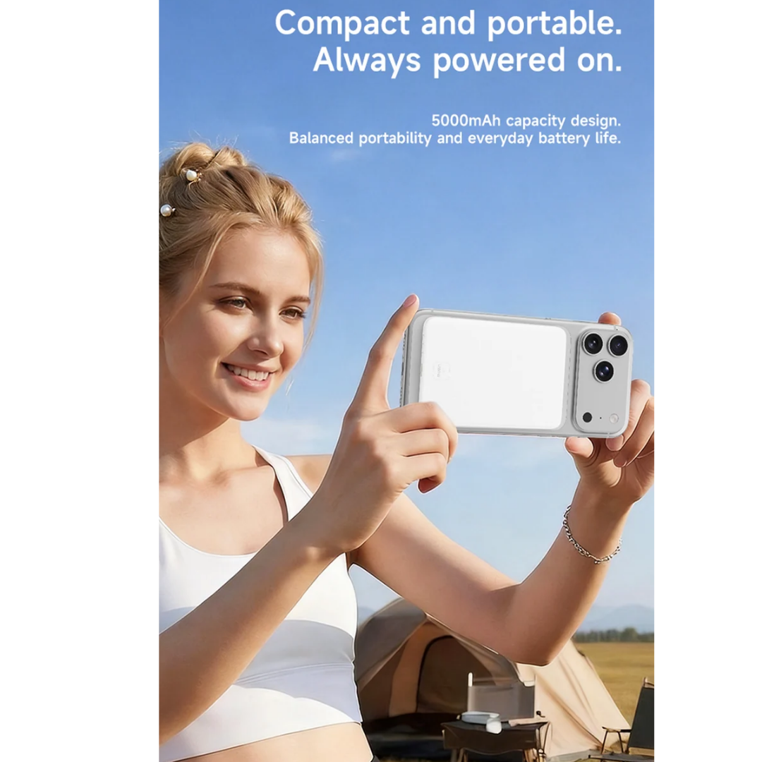 WiWU Wi-P085 5000mAh Ultra Slim 0.68cm Solid State Magnetic Wireless Power Bank 15W Fast Charge Aluminum Type C