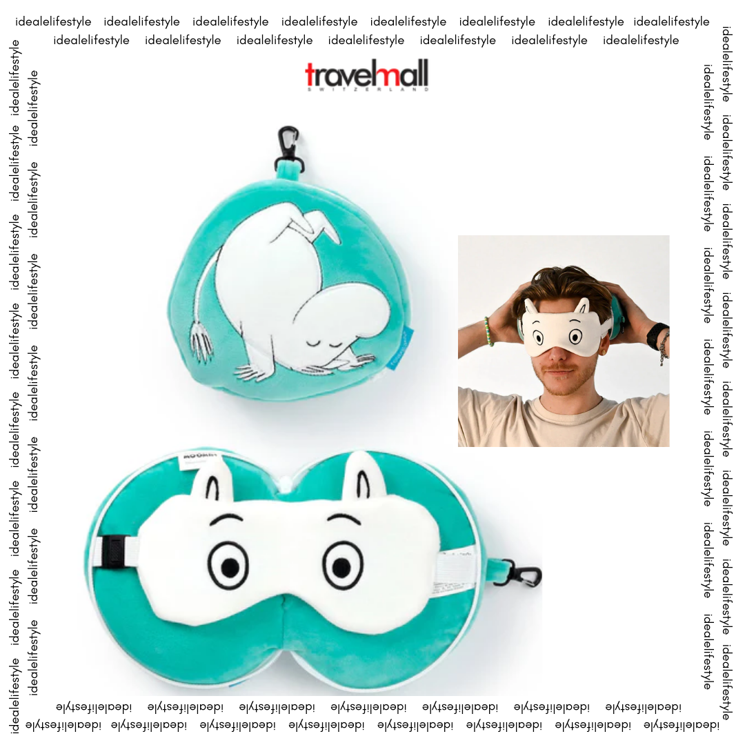 Travelmall 3D Moomins Shaped Travel Pillow & with Eye Mask Set