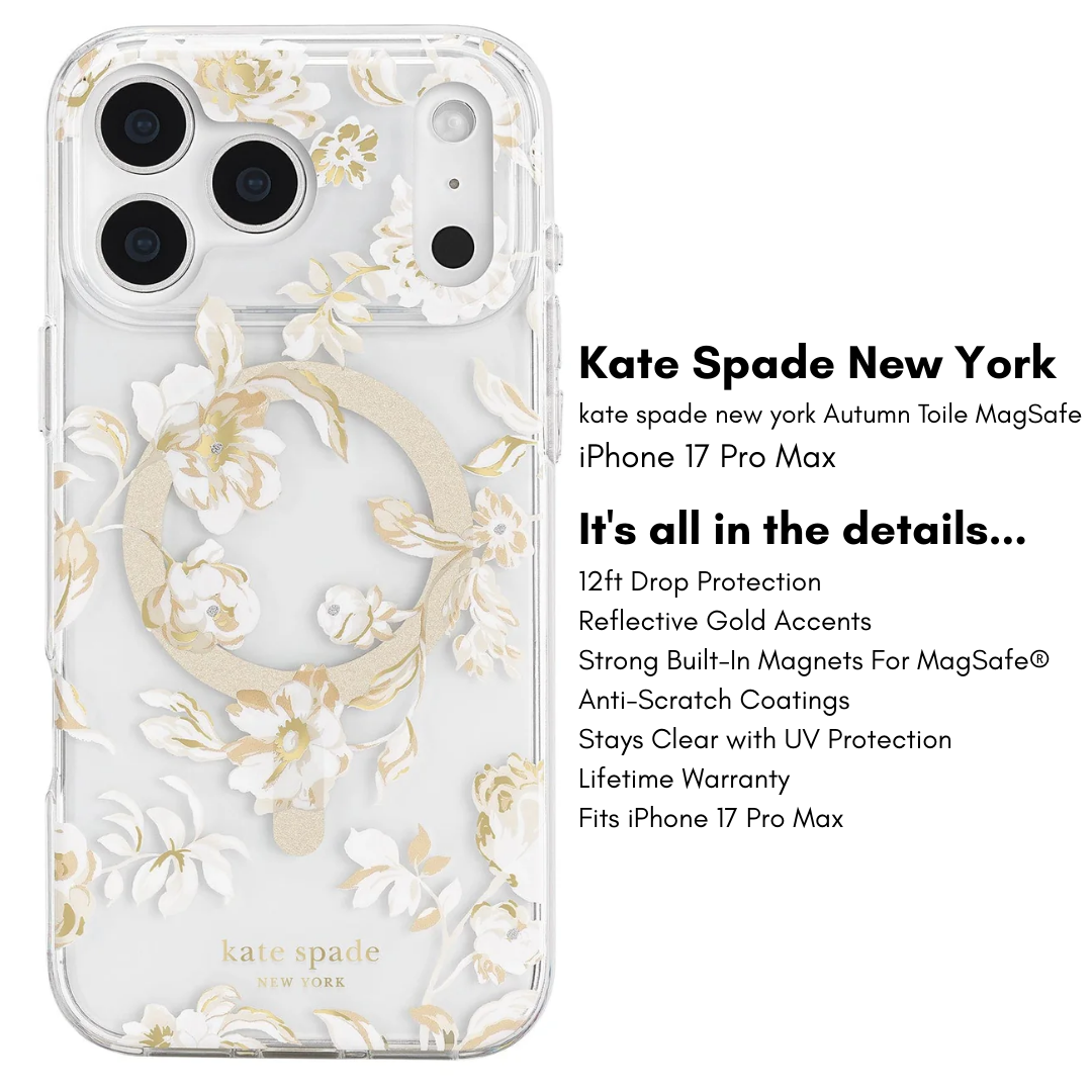 Kate Spade New York iPhone 17 MagSafe Case – Drop Protection | Floral, Glitter, Clear | Autumn Toile, Cherry Dot