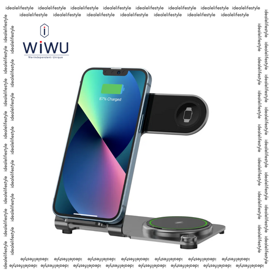 WiWU Wi-W005 3 in 1 Charging Station Metal - Aluminum Alloy Multi Fast Wireless Charger Stand Docking