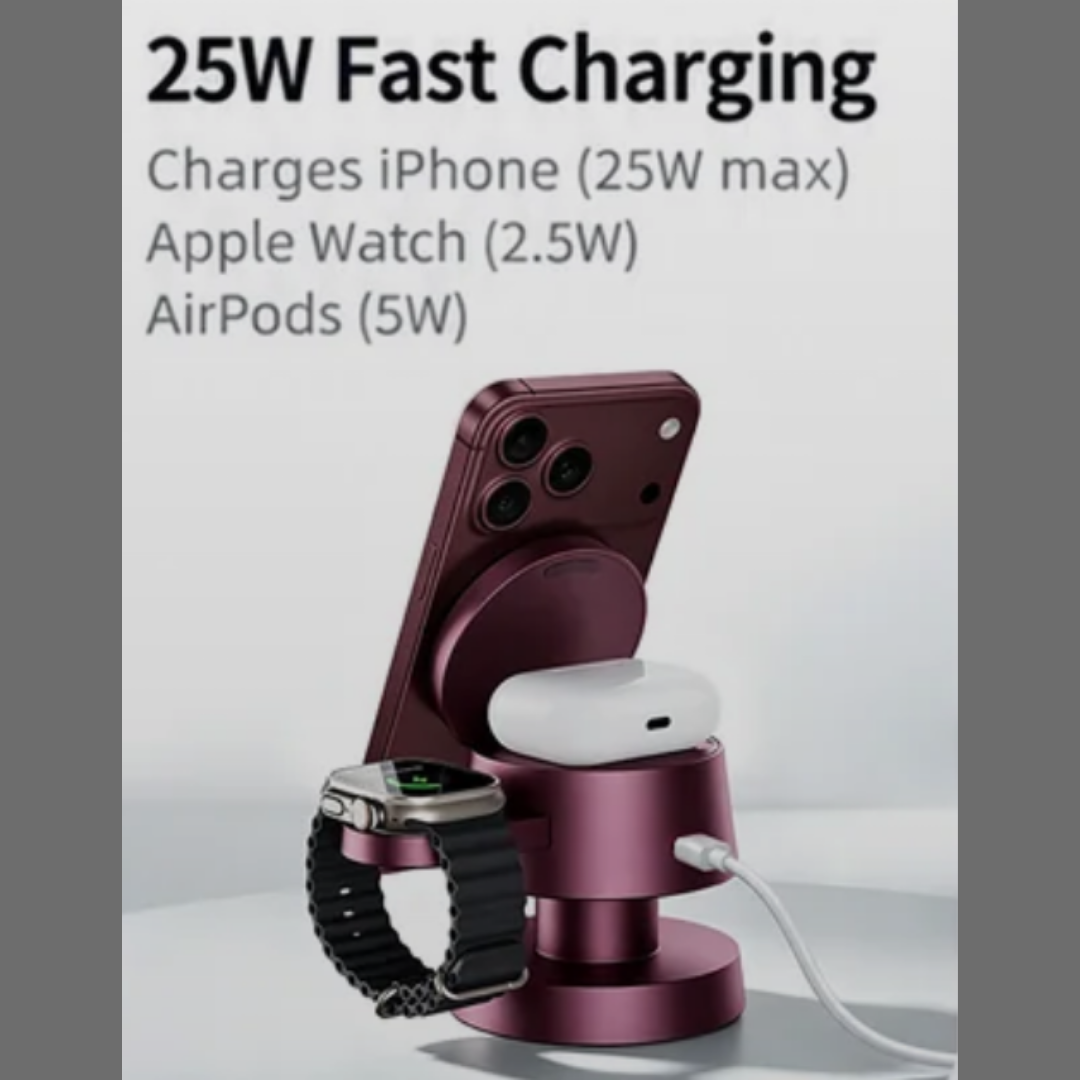 WiWU Mushroom WH300 Qi2.2 25W Magnetic Wireless Charger 4-in-1 Foldable Stand Ambient Light Watch Earbud Dock WH300