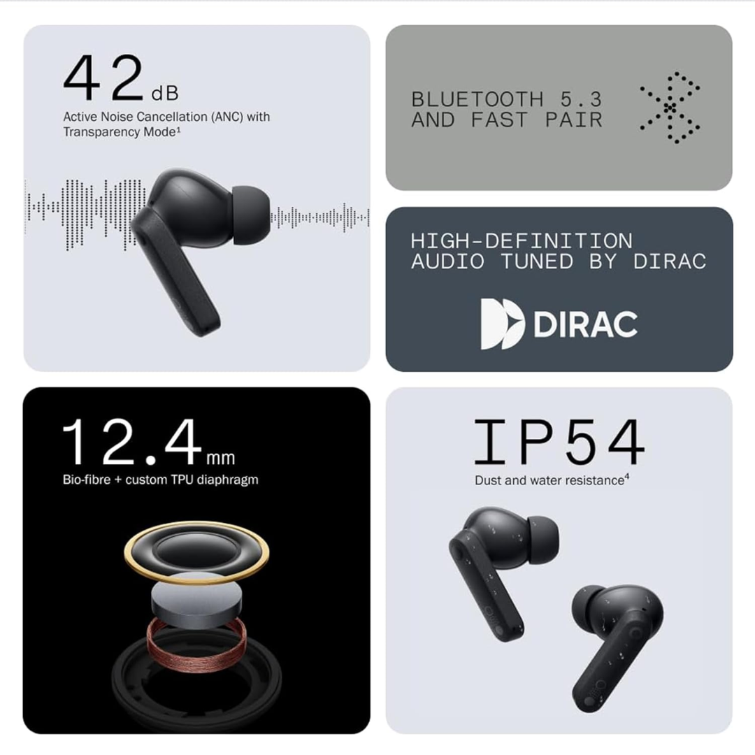 CMF BY NOTHING Buds Wireless Earbuds,42dB Active Noise Cancellation,35.5H Playtime IP54 Waterproof Earphones,Bluetooth 5.3 Dual-Device Connection in Ear Headphones
