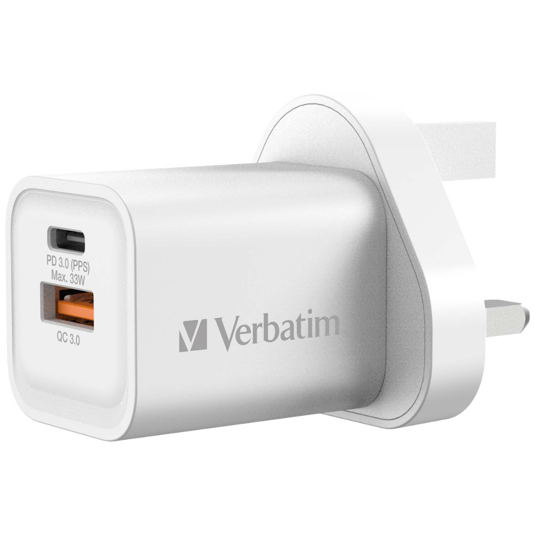 Verbatim 2-Ports 33W Charger With PD & QC3.0-White