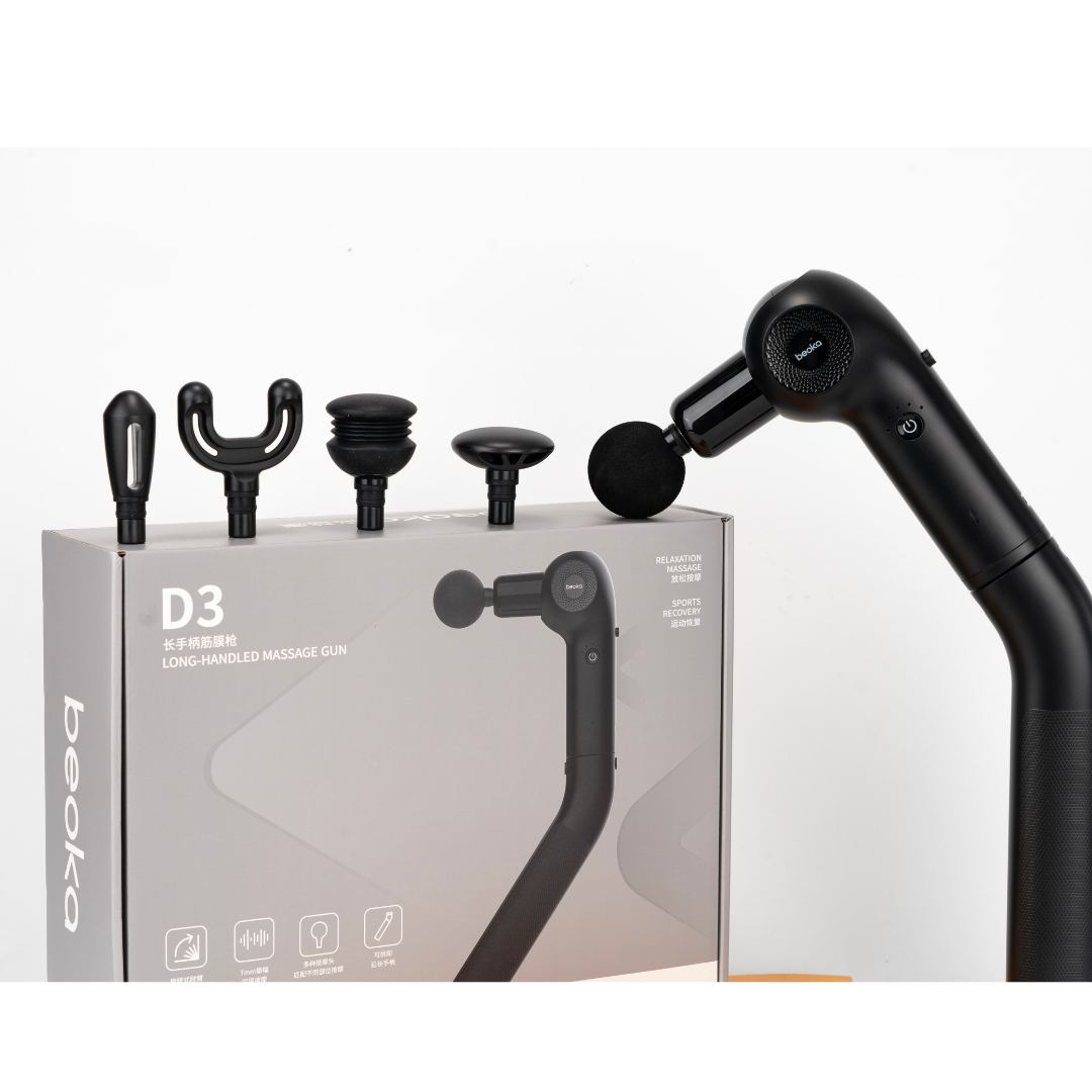 Beoka D3 Mini Long Handle Massage Gun | 0.44kg Ultra-Lightweight | 13.5kg Stall Force Deep Tissue Massager | 5 Speeds & 5 Professional Heads