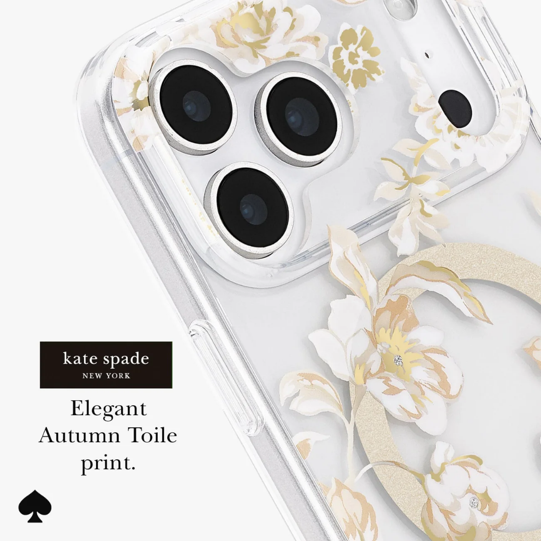 Kate Spade New York iPhone 17 MagSafe Case – Drop Protection | Floral, Glitter, Clear | Autumn Toile, Cherry Dot