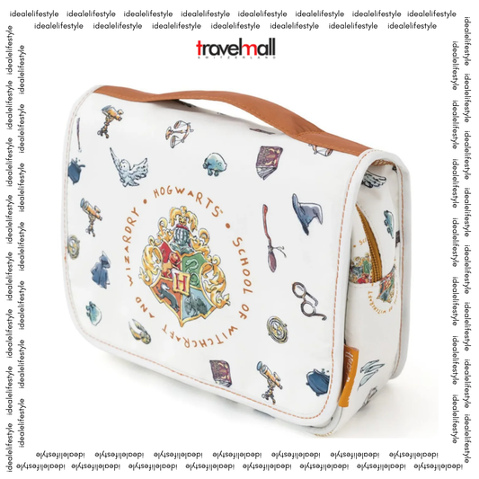 Official Harry Potter Hogwarts Toiletry Bag by Travelmall with hanging hook, zippered compartments, and carry handle – compact and foldable travel organizer.