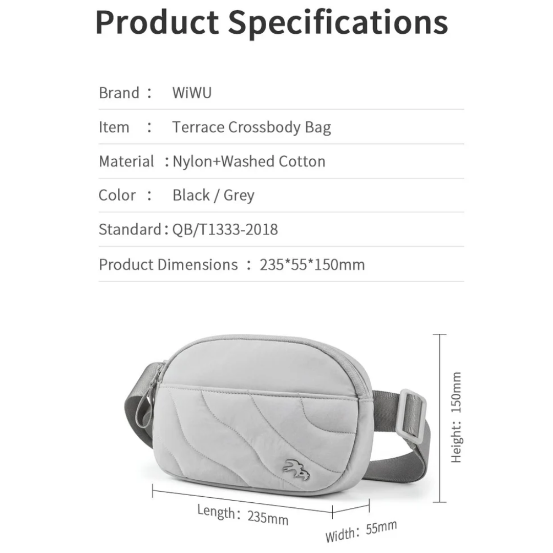 WiWU Terrace Sling Bag Waterproof Chest Bag Casual Crossbody Travel Shoulder Bag with Adjustable Strap YKK Zipper Unisex