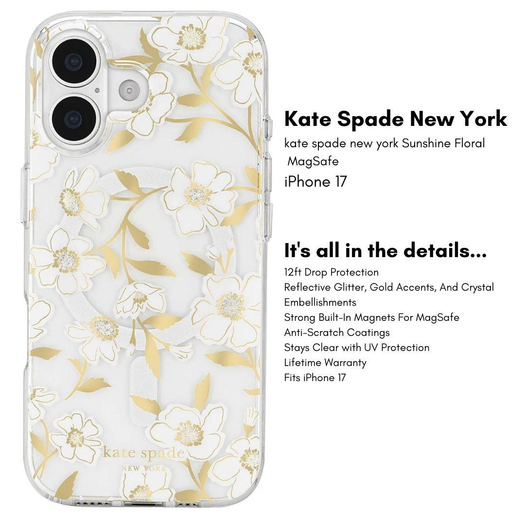 Kate Spade New York iPhone 17 MagSafe Case – Drop Protection | Floral, Glitter, Clear | Autumn Toile, Cherry Dot