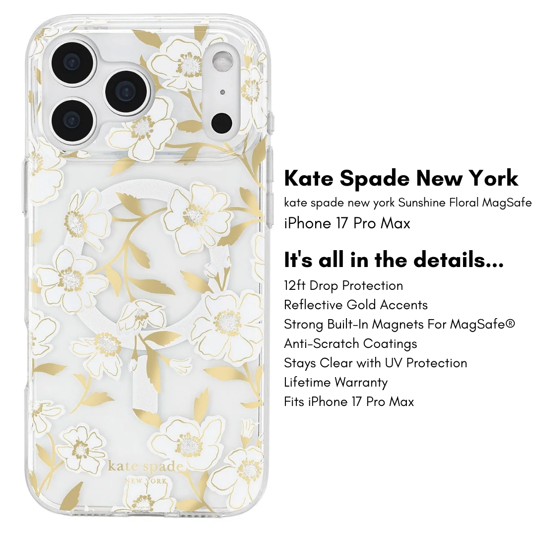 Kate Spade New York iPhone 17 MagSafe Case – Drop Protection | Floral, Glitter, Clear | Autumn Toile, Cherry Dot