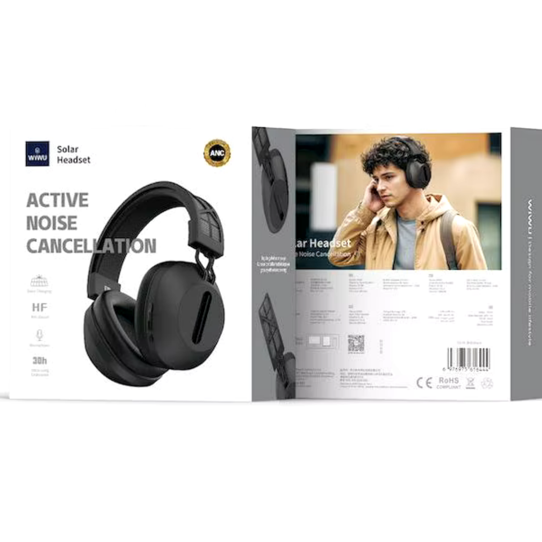 WiWU TD-06 Solar ANC Infinite Playtime Headphones| Solar Powered|Bluetooth Version V5.3| 22db Active Noise Cancelling|2.5 Hours Charging Time