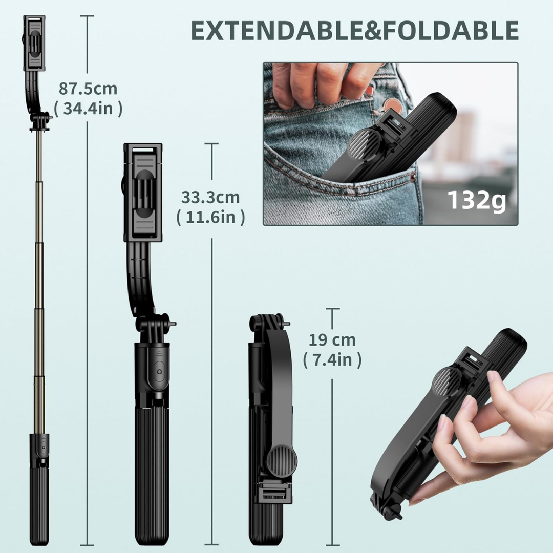 WiWU Wi-SE001 Detachable Tripod Selfie Stick For Cell Phone Selfie Stick Tripod with Detachable Phone Holder, Aluminium Selfie Stick with Wireless Remote, 360 Rotation Extendable Phone Tripod