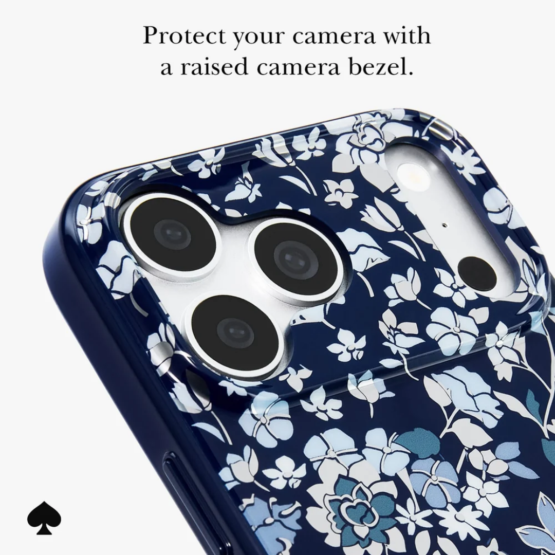 kate spade new york Flowerbed Navy MagSafe Case for iPhone 18 Pro Max 18 Pro Floral Print Silver Accents 12ft Drop