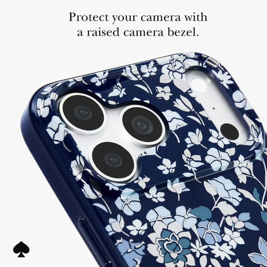 kate spade new york Flowerbed Navy MagSafe Case for iPhone 18 Pro Max 18 Pro Floral Print Silver Accents 12ft Drop