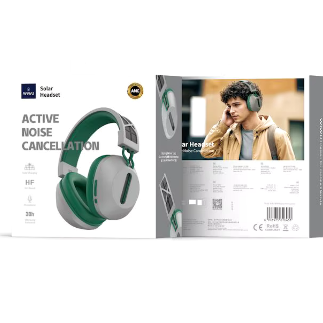 WiWU TD-06 Solar ANC Infinite Playtime Headphones| Solar Powered|Bluetooth Version V5.3| 22db Active Noise Cancelling|2.5 Hours Charging Time