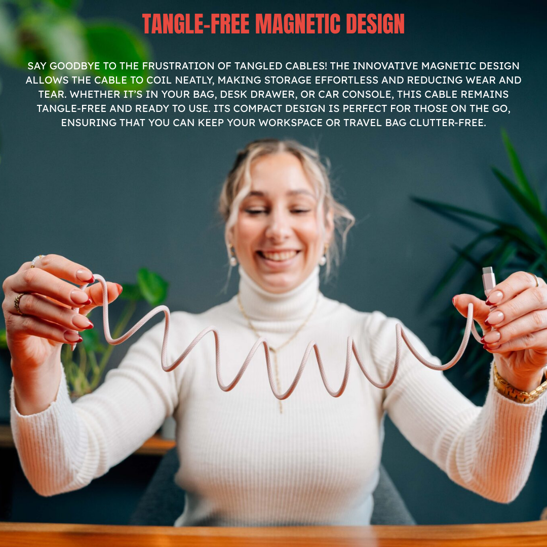 Verbatim 100W Magnetic USB-C to USB-C Cable 1.2M | Tangle-Free Self-Organizing Fast Charging Cord | PD 3.0 100W for Laptops & Flagship Smartphones | 30,000+ Bend Test Braided Cable