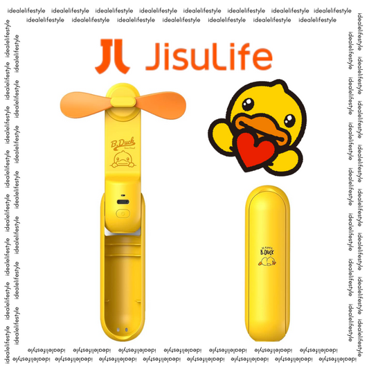 JISULIFE B.Duck F8P 3 in 1 Mini Fan, Mini Pocket Hand Fan, Small Battery Operated 14-21 hours, USB Rechargeable Foldable Fan, Quiet Personal Fan with Power Bank, Flashlight for Indoor, Outdoor - Yellow