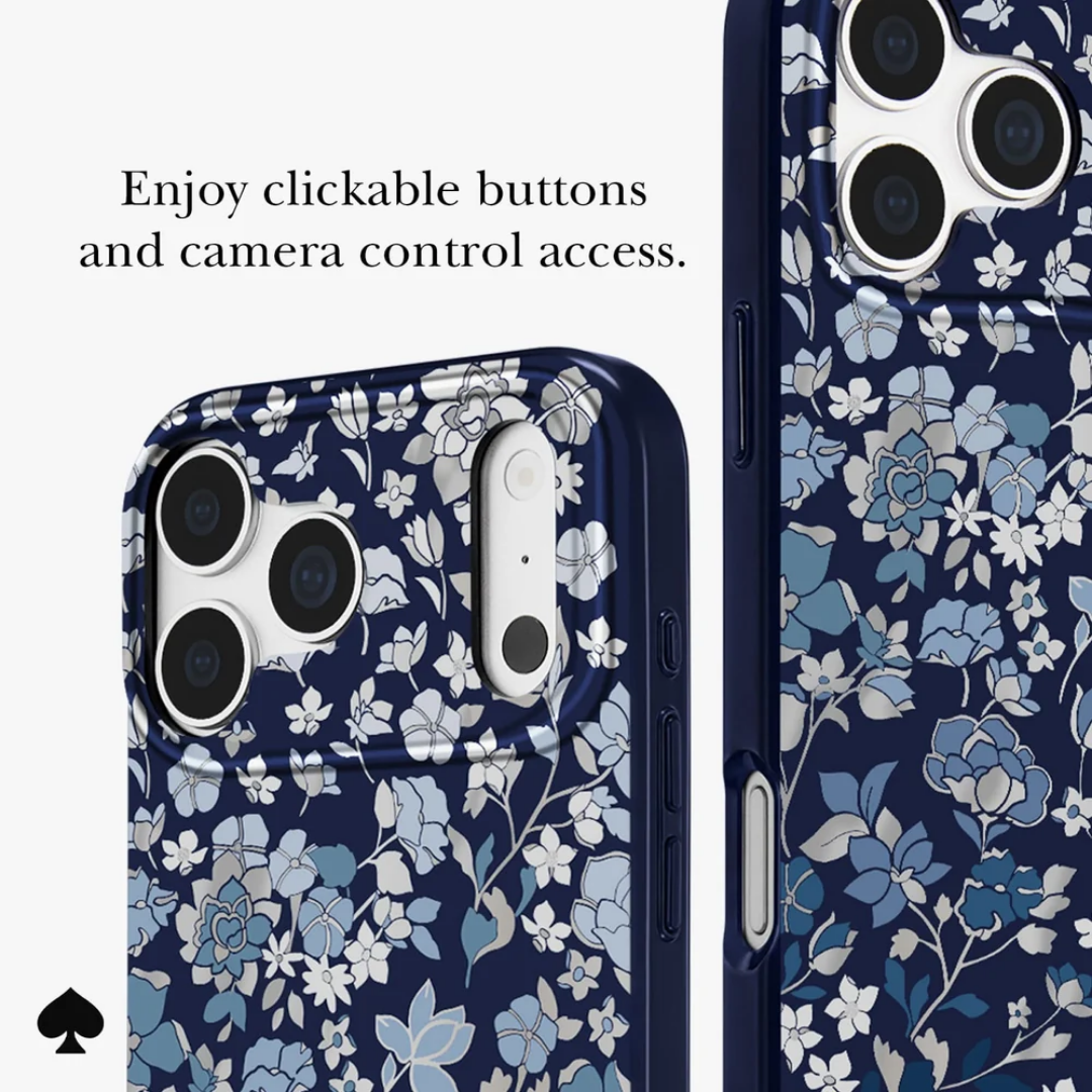 kate spade new york Flowerbed Navy MagSafe Case for iPhone 18 Pro Max 18 Pro Floral Print Silver Accents 12ft Drop