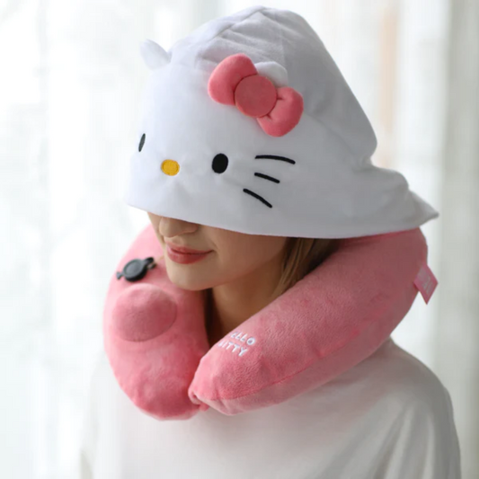 Travelmall x Hello Kitty Hooded Neck Pillow with Patented Pump