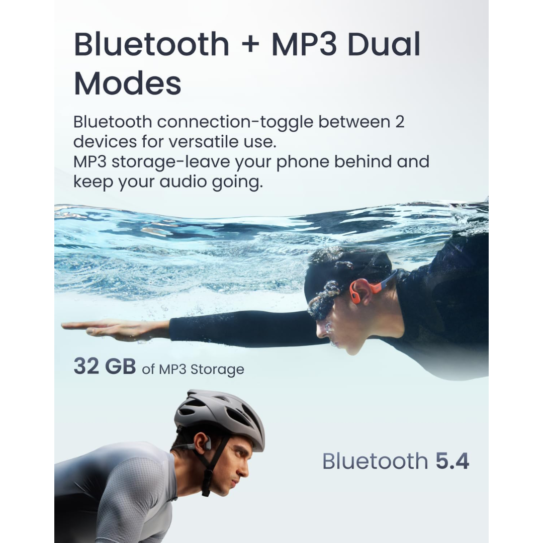 SHOKZ OpenSwim Pro - Open-Ear Bluetooth Headphones & 32GB MP3 Player, IP68 Waterproof, Bone Conduction Headphones, Secure Fit for Workouts, Running and Swimming, Built-in Microphone, Shokz App