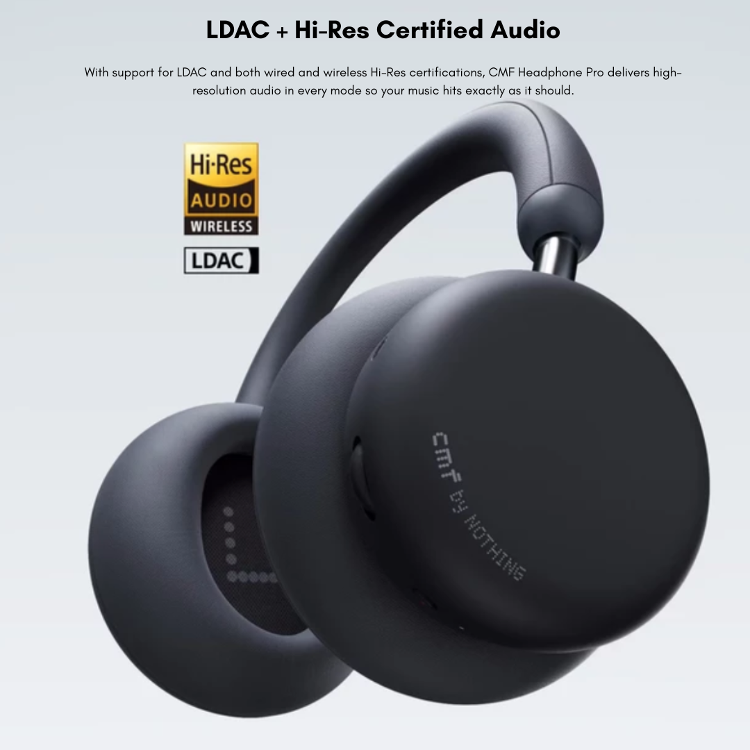 “Side view of CMF Headphone Pro showing adjustable band and action button”

