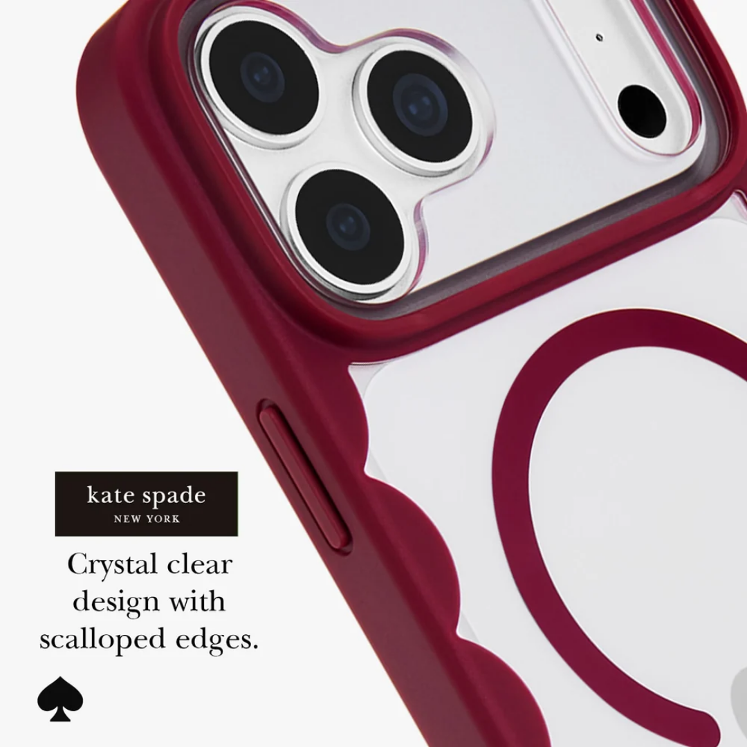 kate spade new york Scallop Cherry Glaze MagSafe Case for iPhone 18 Pro Max 18 Pro Crystal Clear Red Scalloped 12ft Drop