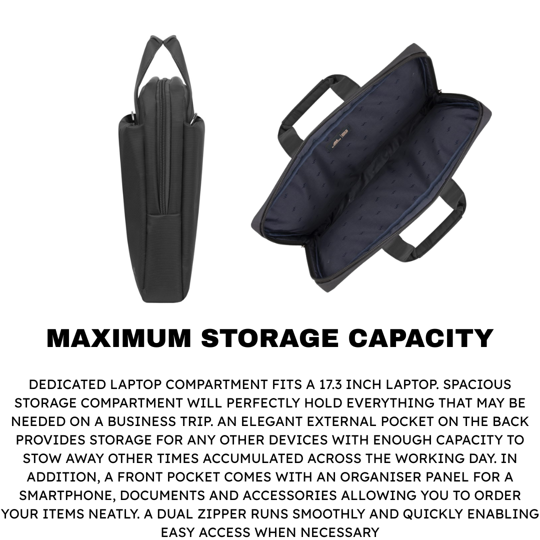 Rivacase Central 8231 Laptop Bag 15.6" Black | Water Resistant Padded Notebook Bag | Compatible MacBook Pro 15, Tablet Pocket