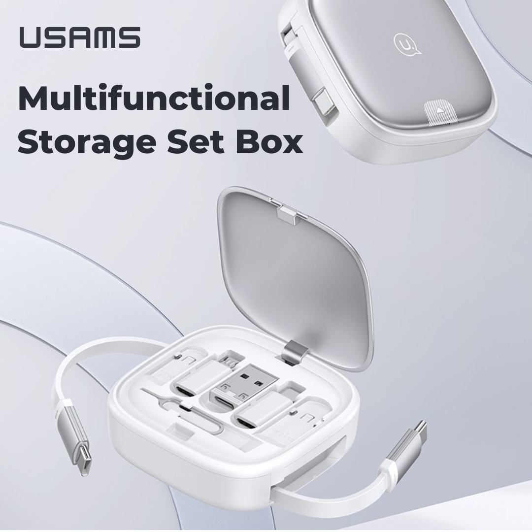 USAMS U87 60W Fast Charging 6-in-1 Retractable Cable With Multifunctional Storage Box US-SJ650