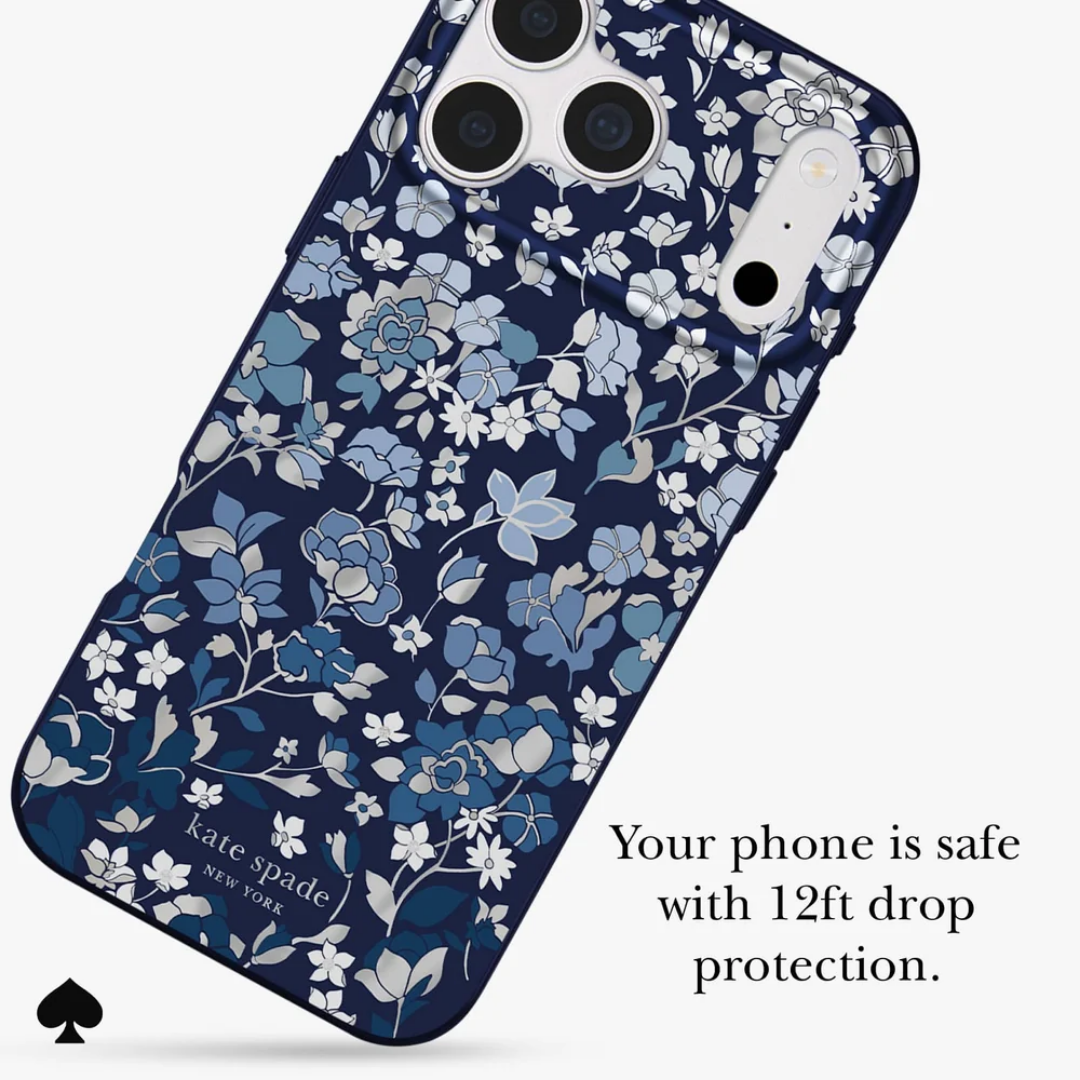 kate spade new york Flowerbed Navy MagSafe Case for iPhone 18 Pro Max 18 Pro Floral Print Silver Accents 12ft Drop