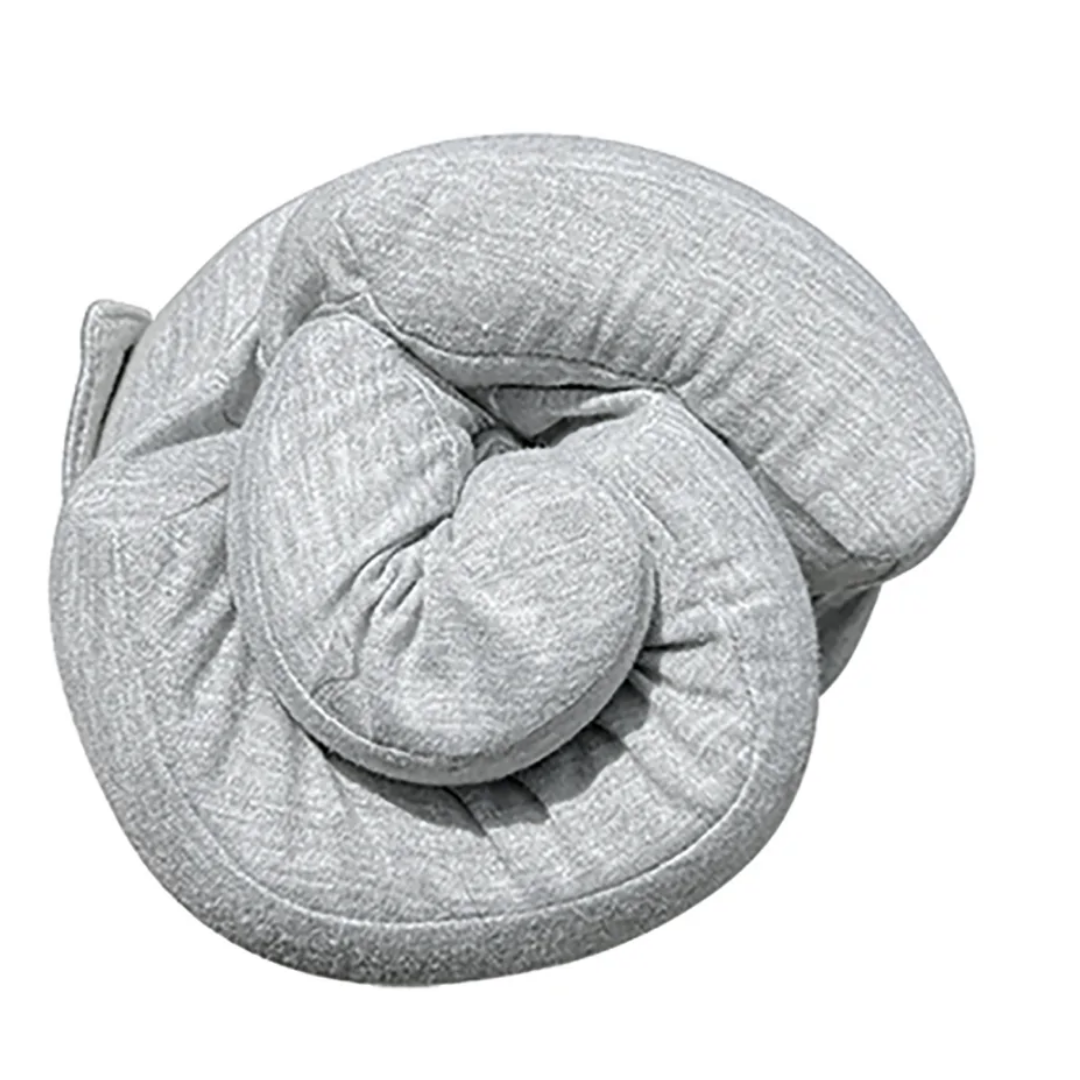 Travelmall Eco-Friendly Comfort-Bounce Memory Foam Neck Pillow with 3D ergonomic design, seat strap, front velcro, and recycled bottle fabric cover.