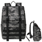 Front view of Rivacase Sherwood 7621 ECO 15L Rolltop Backpack in grey camo with MOLLE webbing and roll-top design