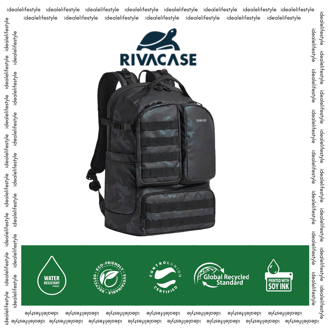 Rivacase Sherwood 7663 Navy Camouflage Eco-Friendly 32L Laptop Backpack with MOLLE webbing and ergonomic padded straps

