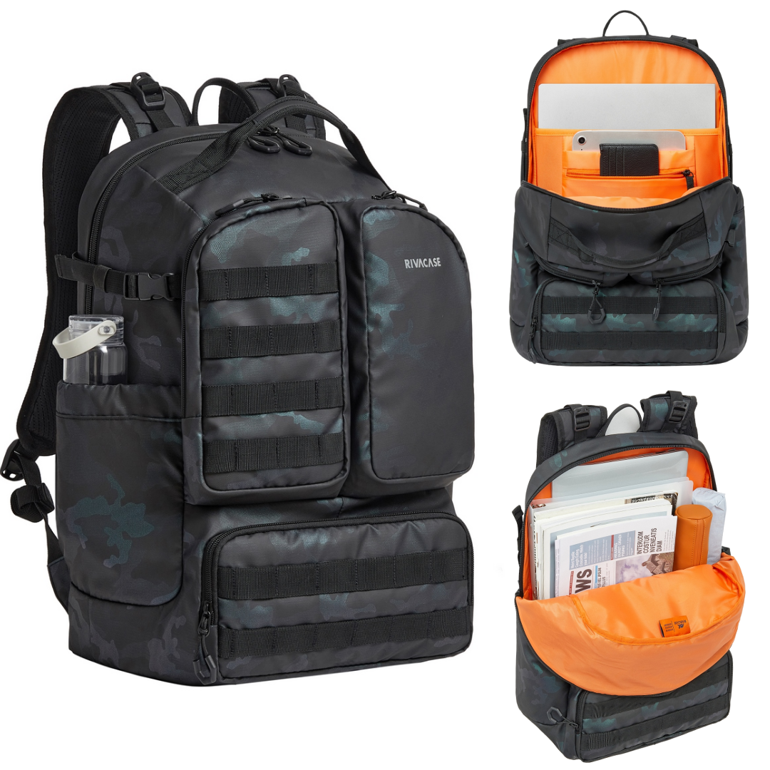 Interior of RIVACASE 7663 with 17.3 inch laptop and 11 inch tablet compartments