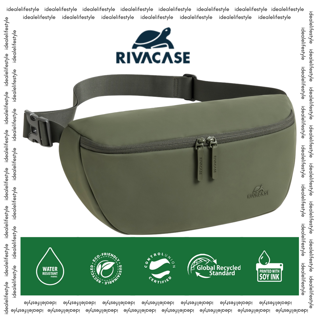 RIVACASE Eden 7814 ECO Waist Sling Bag L Olive Green | Waterproof RPET PU Leather | Eco-Friendly Crossbody Bag