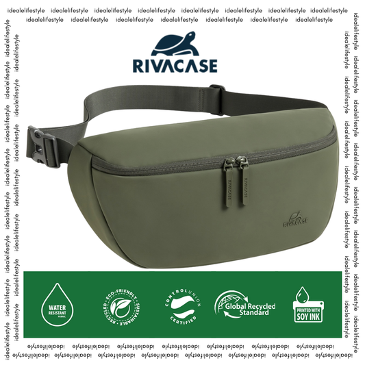 RIVACASE Eden 7814 ECO Waist Sling Bag L Olive Green | Waterproof RPET PU Leather | Eco-Friendly Crossbody Bag