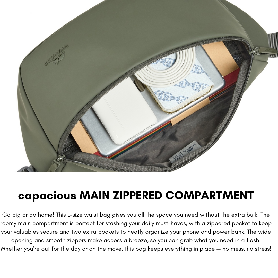 RIVACASE Eden 7814 ECO Waist Sling Bag L Olive Green | Waterproof RPET PU Leather | Eco-Friendly Crossbody Bag