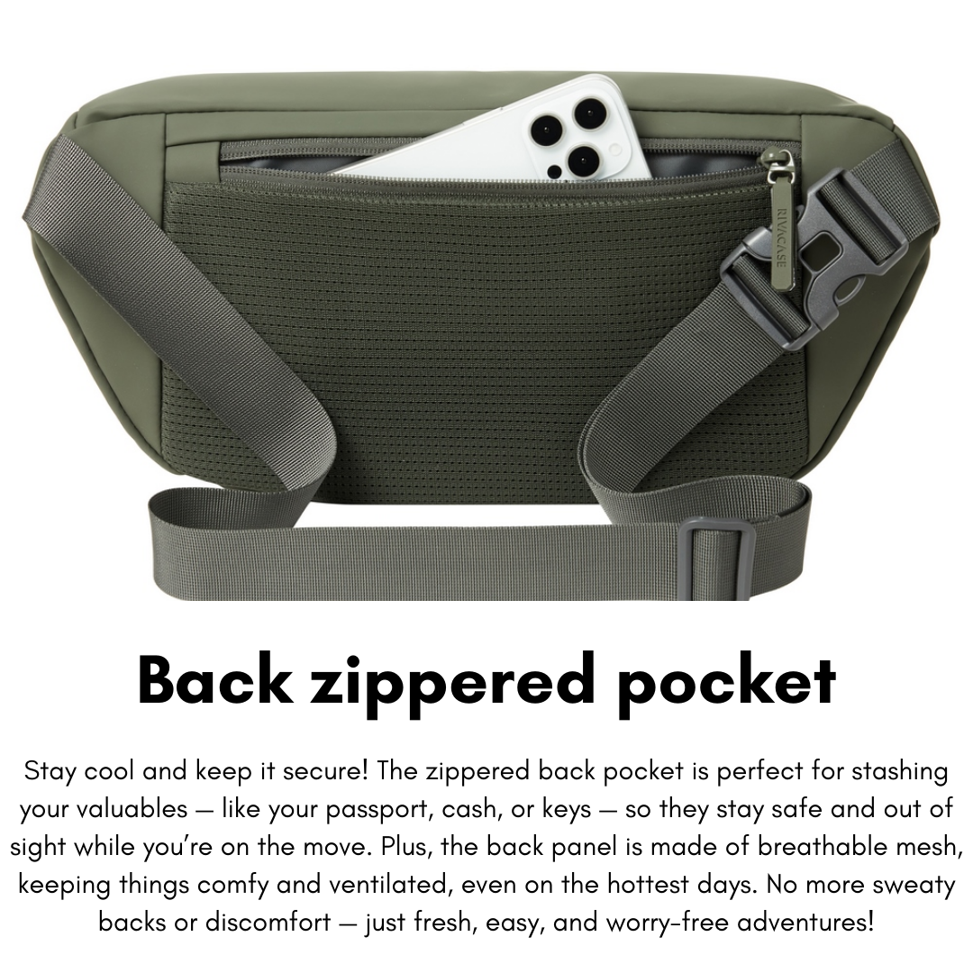 RIVACASE Eden 7814 ECO Waist Sling Bag L Olive Green | Waterproof RPET PU Leather | Eco-Friendly Crossbody Bag