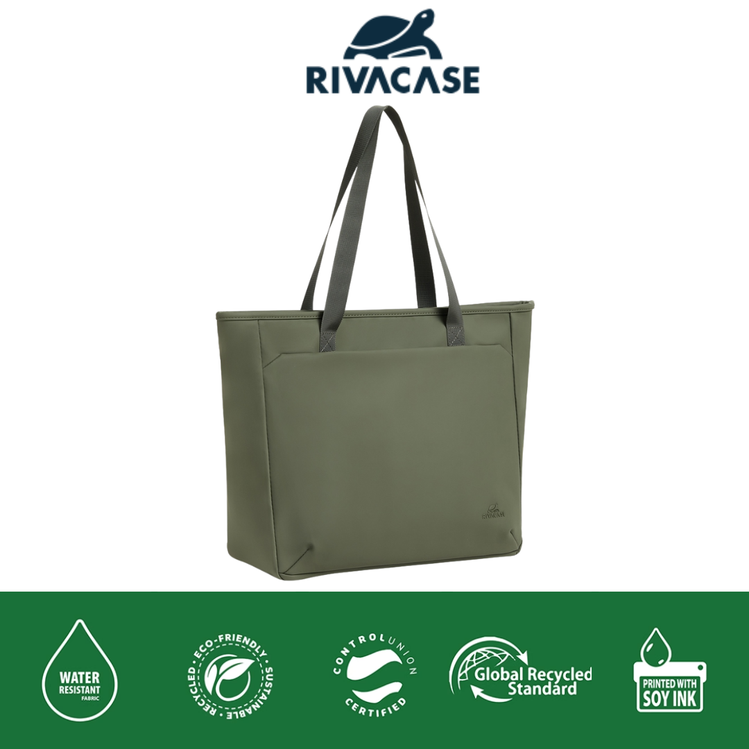 RIVACASE Eden 7821 Olive Green ECO Tote Bag made from recycled RPET PU leather
